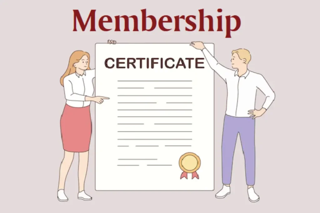 A membership certificate is an official document that proves a person belongs to an organization.
